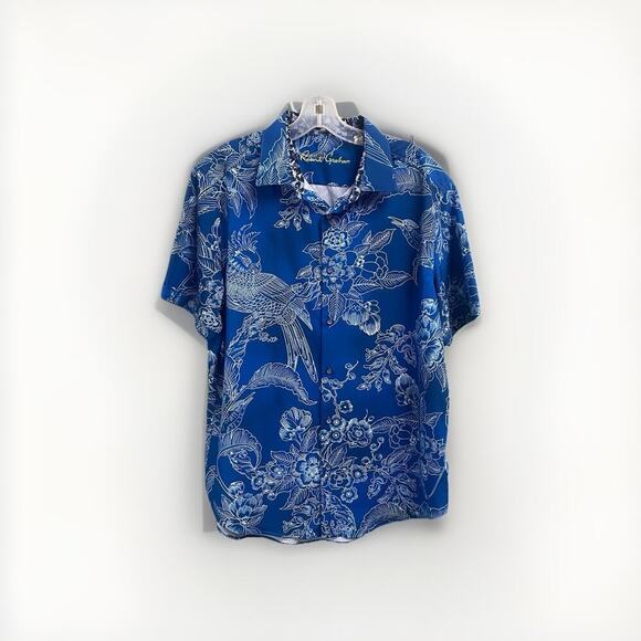 Robert Graham Wave Chaser Performance Button Down Mens Shirt Size Large Stretch